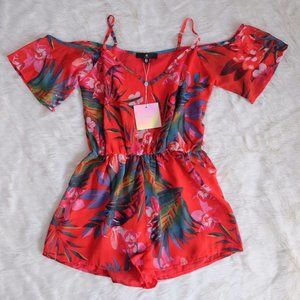 Missguided Red Tropical Romper US 4